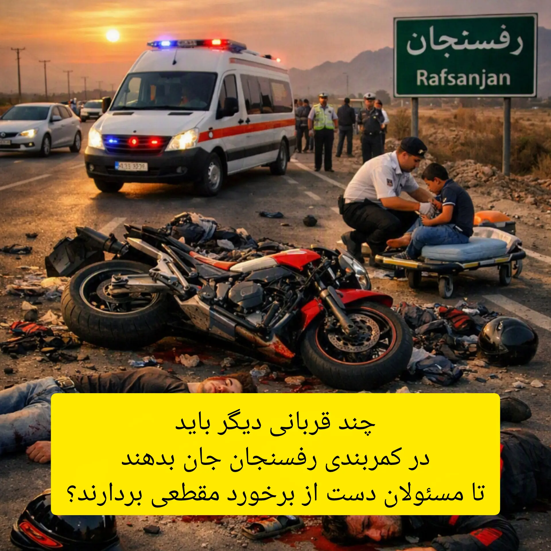 چند قربانی دیگر باید در کمربندی رفسنجان جان بدهند تا مسئولان دست از برخورد مقطعی بردارند؟